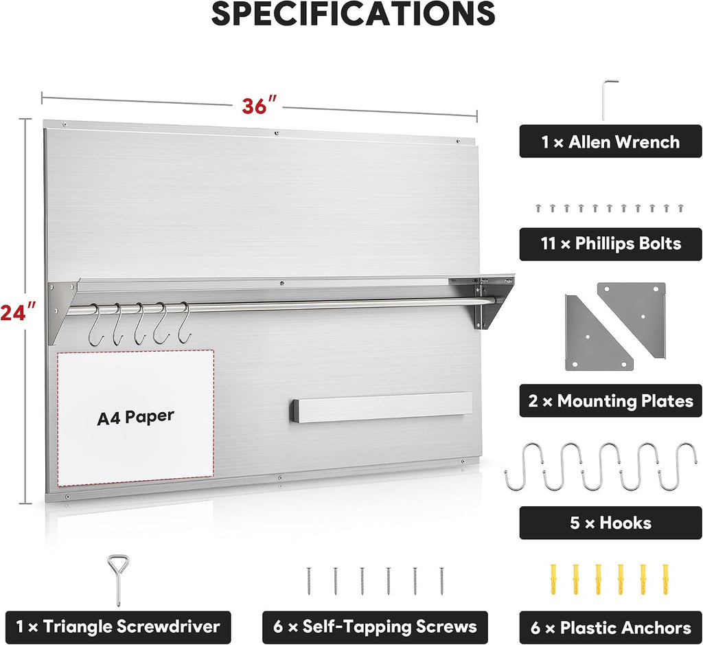Wilprep Stainless Steel Stove Backsplash, 36'x24' Range Hood Backsplash with Storage Shelf Magnetic Knife Rack, Range Backsplash with Predrilled Holes, Stainless Steel Backsplash for Stove Range Hood