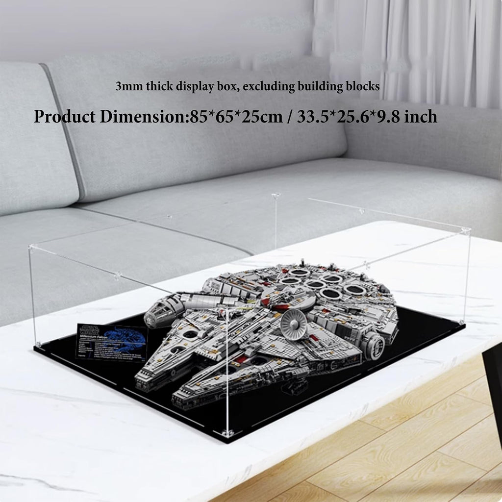 Acrylic Display Case for Lego 75192 Millennium Falcon Building Set,Clear Display Case, Dust-Proof Display Case Compatible with Lego 75192 (Only Display Case) (Flat Placement,Black Base)