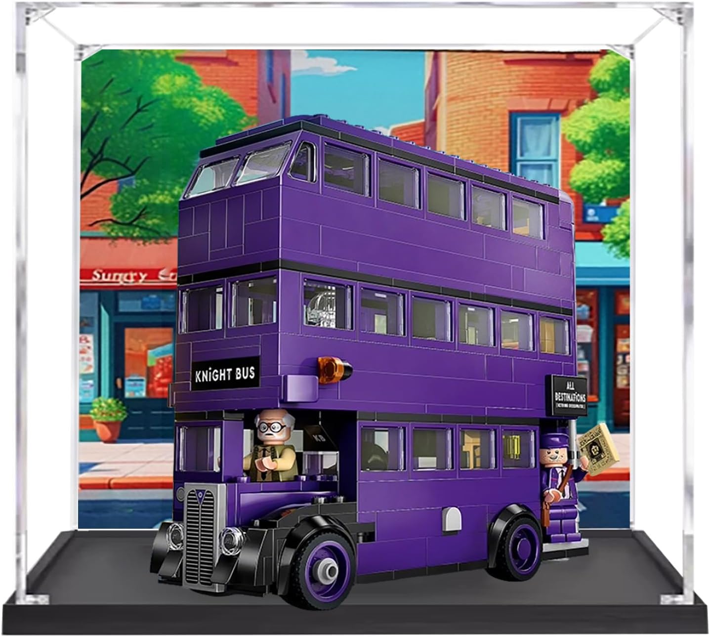 Acrylic Display Case for Lego 76446 Knight Bus Building Set– Dustproof Display Box & Showcase,, Display Box Compatible with Lego 76446 -Only Display case (Base Spray 2)