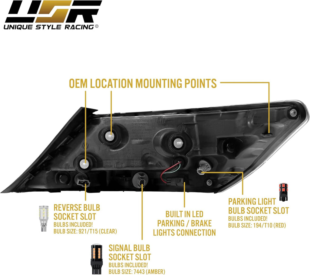 USR 09-14 TL Tail Light – CLEAR Tail Lamps w/ x6 LED Bulb Upgrade (Left + Right) Pair - Compatible with 2009-2014 Acura TL UA8/UA9 All Models like Base & SH-AWD (ALL CLEAR TAIL LIGHTS w/ x6 LED BULBS)