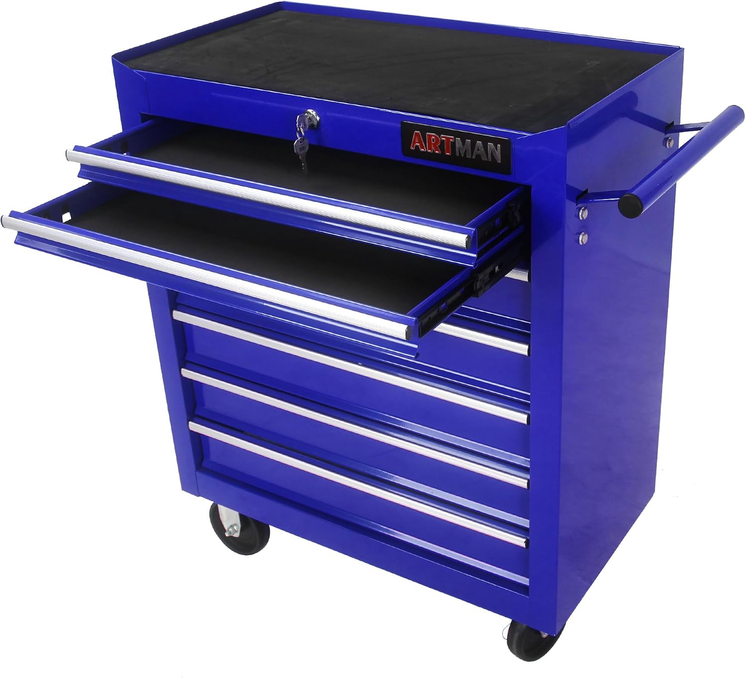 Rolling Tool Cart with 7 Drawers, Lockable Heavy-Duty Steel Tool Cabinet on Wheels, 300 lb Capacity, Ball-Bearing Slides, Powder-Coated Finish, Garage Workshop Tool Storage Blue