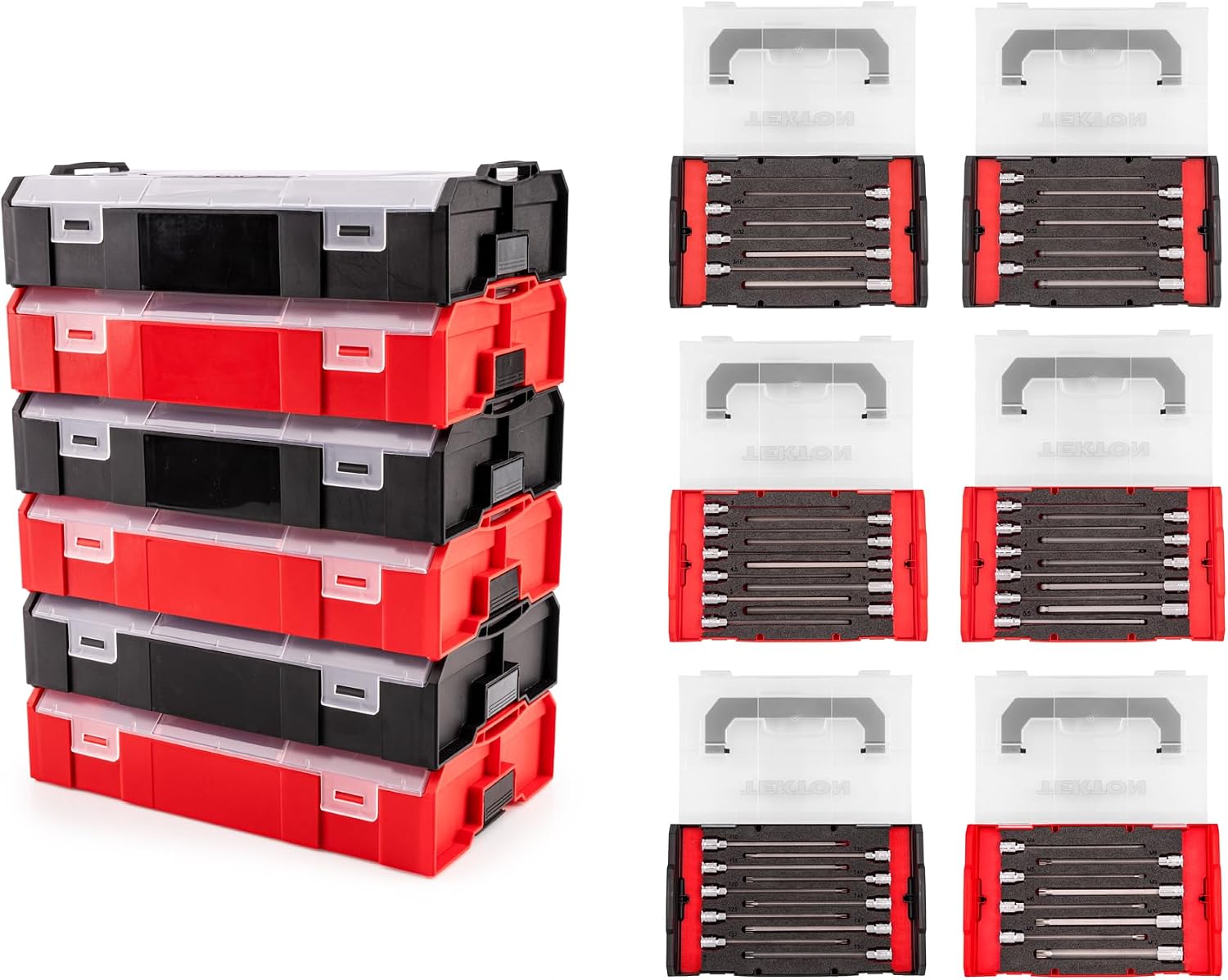TEKTON 3/8 Inch Drive Long Bit Socket Set with Mini Stacking Tool Boxes (56-Piece) | SHB91706