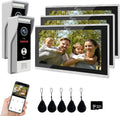 Wired Smart Video Apartments Intercom System,10 Inch Monitors with 1080P Doorbell Camera,3-in-1 Unlocking,TUYA WiFi Door Phone Kits, Ideal for Villas & Homes (2 doorbell + 3 Monitor)