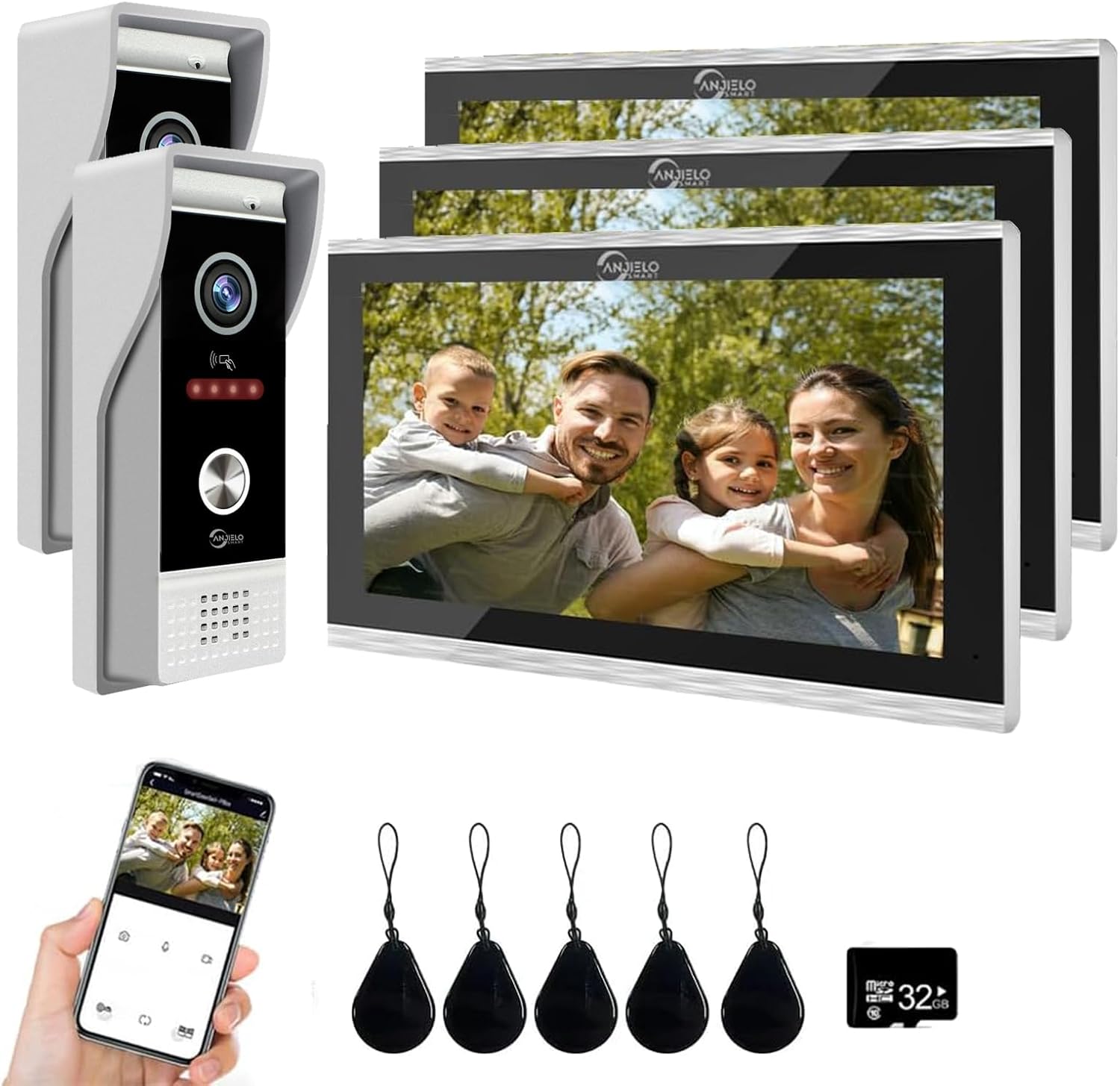 Wired Smart Video Apartments Intercom System,10 Inch Monitors with 1080P Doorbell Camera,3-in-1 Unlocking,TUYA WiFi Door Phone Kits, Ideal for Villas & Homes (2 doorbell + 3 Monitor)