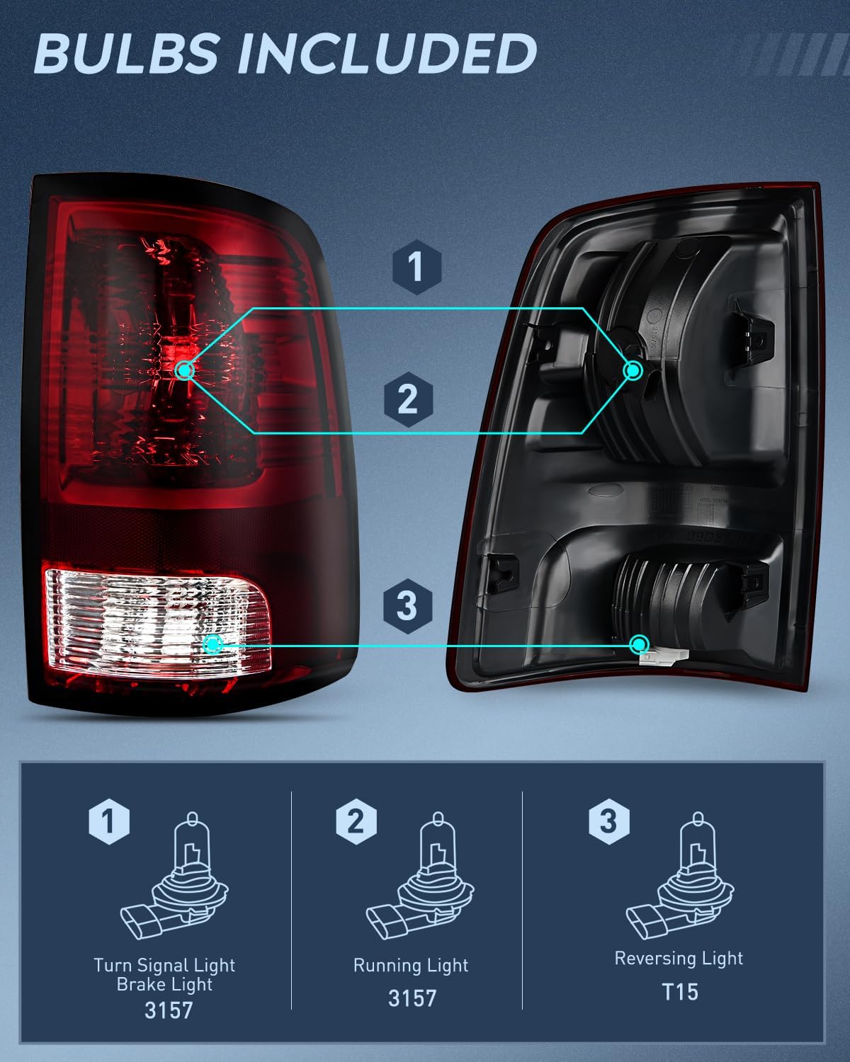 Nilight Headlight and Taillight Assembly Combo Compatible with 2009 2010 2011 2012 2013 2014 2015 2016 2017 2018 Dodge Ram for Quad Models Black Housing Amber Reflector with Dark Red Tail Light