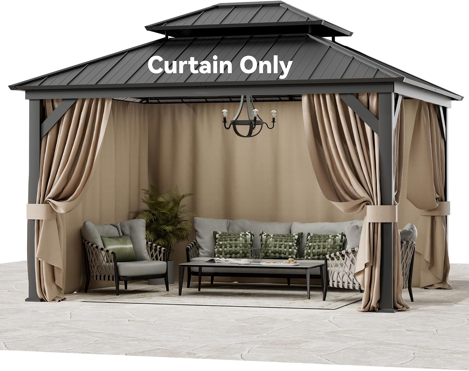 Covered Outdoor Universal 11' x 13' Gazebo Curtain Replacement, 4-Panel Outdoor Privacy Curtains with Zipper, Compatible with Patio Canopy, Garden, and Backyard (Curtain Only) Outdoor Gazebo