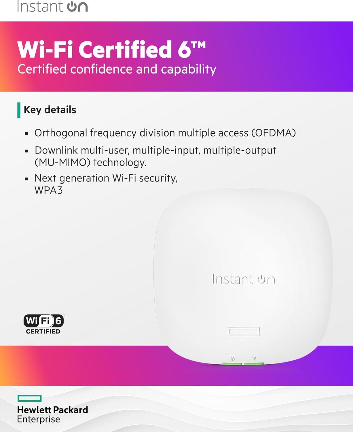 HPE Networking Instant On Access Point AP22 2x2 WiFi 6 Indoor Wireless Access Point (3 Pack) | Long Range, Secure, Smart Mesh Support | Power Source Not Included | US Model (R4W01A-3PACK)