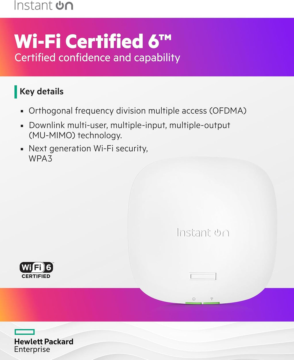 HPE Networking Instant On Access Point AP22 2x2 WiFi 6 Indoor Wireless Access Point | Long Range, Secure, Smart Mesh Support | Power Source Included | US Model (R6M49A)