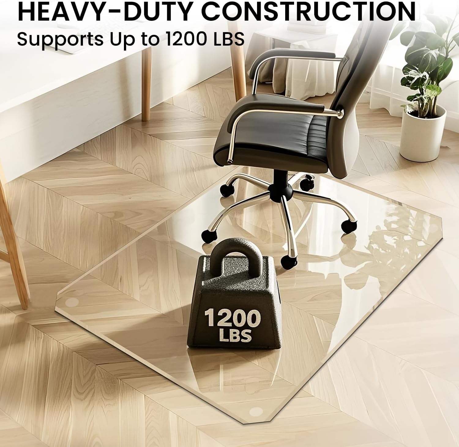 VASUHOME 36'x46' Patented Beveled Edge Glass Chair Mat, Heavy-Duty Office Floor Mat for Hardwood & Carpet, 1/5' Thick, Includes 12 Anti-Slip Pads