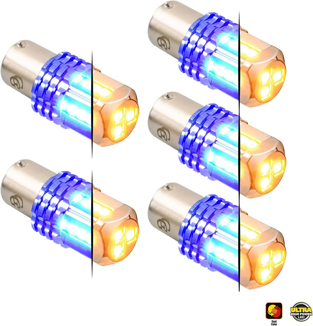 GG Grand General 70822 1157 Dual Color Amber/Blue 15 LED Tower Bulb, 12V, 5 Pack