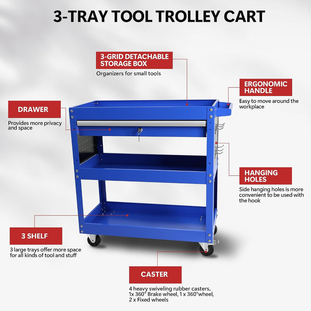 Rolling Tool Cart, Premium 1-Drawer Utility Cart, Heavy Duty Industrial Storage Organizer Mechanic Service Cart with Wheels and Locking System