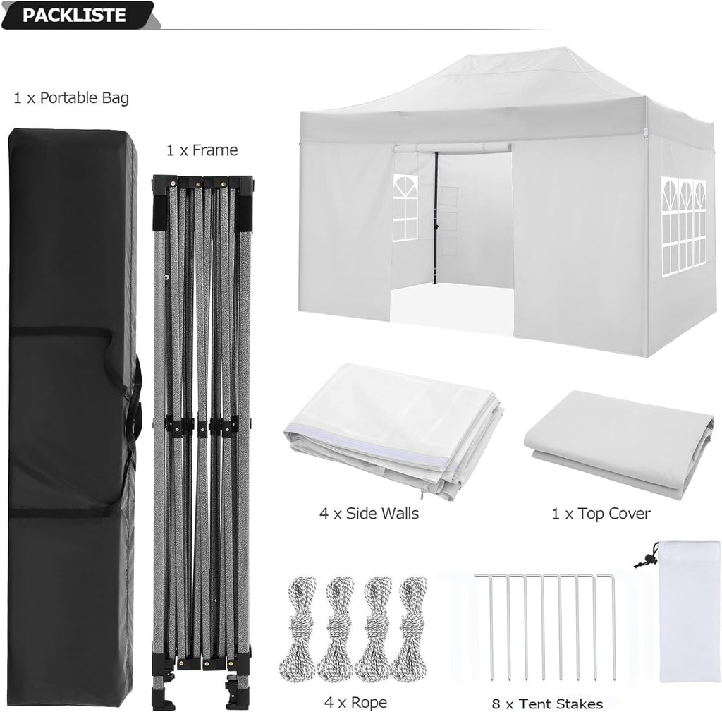 COBIZI 10x15 Pop up Canopy Tent Heavy Duty, Easy Set-up Commercial Outdoor Party Tent, 100% Waterproof Wedding Tents Gazebo, 3 Height Adjustable with Wheeled Bag, White