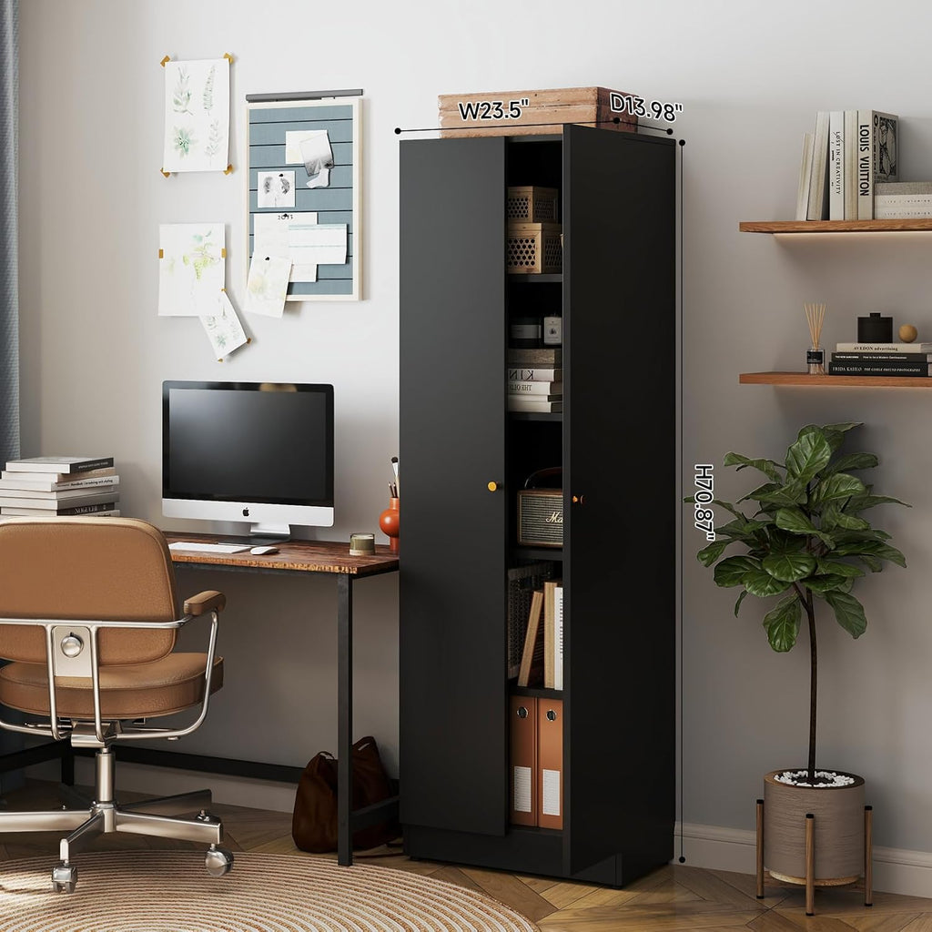 IRONMIX Metal Bookshelf with Doors, Tall Bookcase with Adjustable Shelves, 5-Tier Book Case Shelf Storage Organizer Storage Cabinet for Home Office Living Room