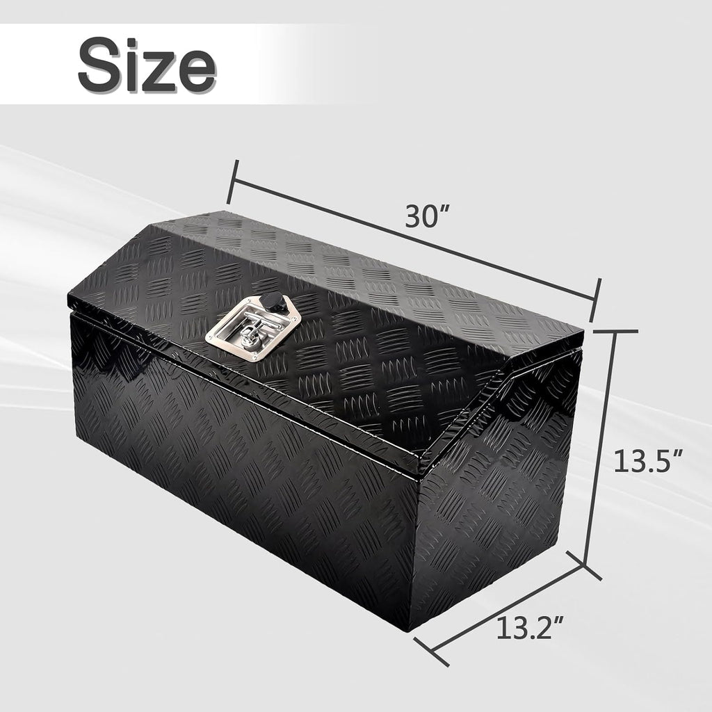 30 Inch Aluminum Trailer Tongue Tool Box Wide Utility Trailer Tongue Toolbox RV Storage OrganizerTrailer Storage Tool Box With Lock & Keys Black,5 Bar Tread (30'X13.2'X13.5')