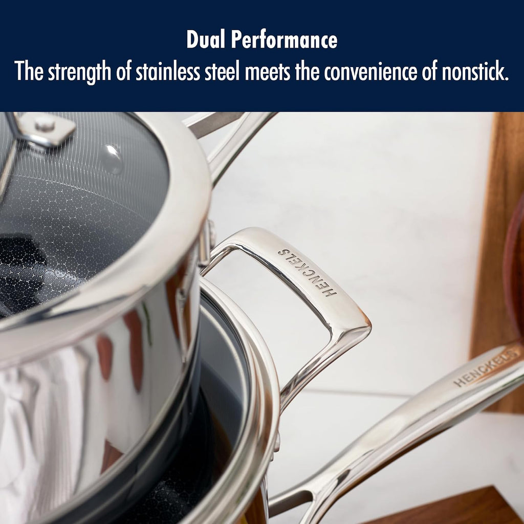 Henckels Paradigm Stainless Steel 6 pc Cookware Set, Tri-Ply Ceramic Nonstick Cookware with Dutch Oven, Non Toxic Induction Cookware Set, Metal-Utensil & Dishwasher Safe
