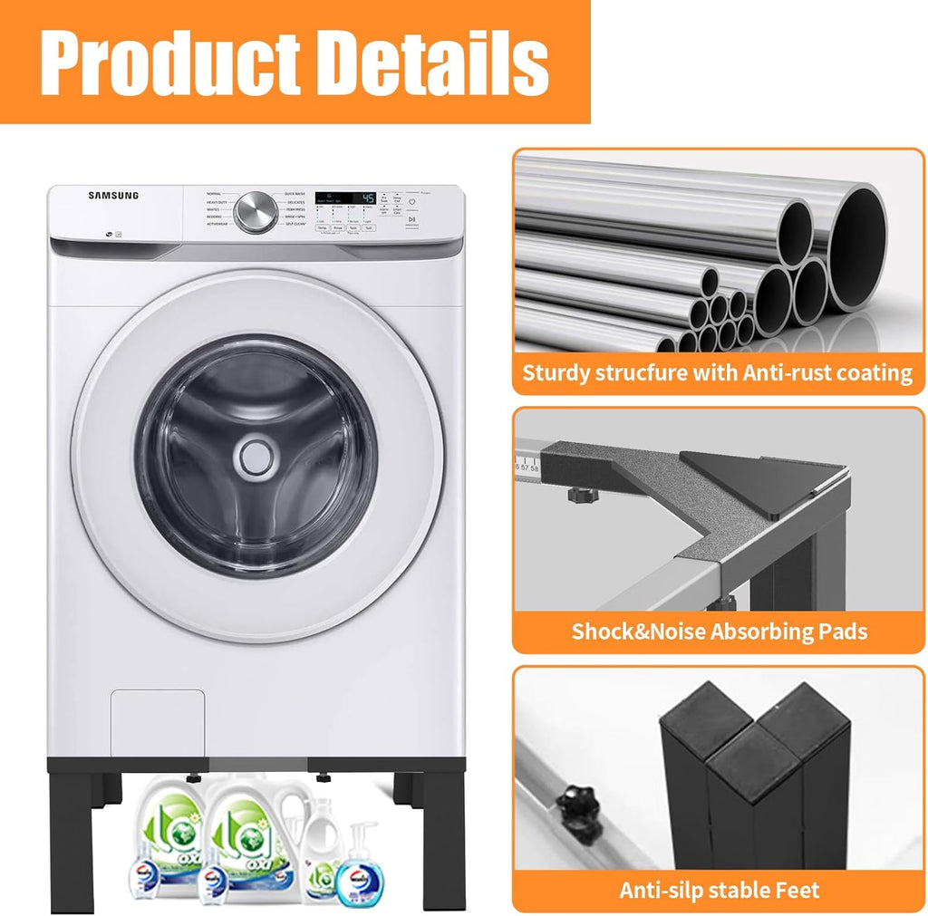 Heavy-Duty All Steel Universal Laundry Pedestal 16' Height , Full size Washing Machine Stand Adjustable Dryer Stand , Suitable for all Washer and Dryer Pedestal（Black）