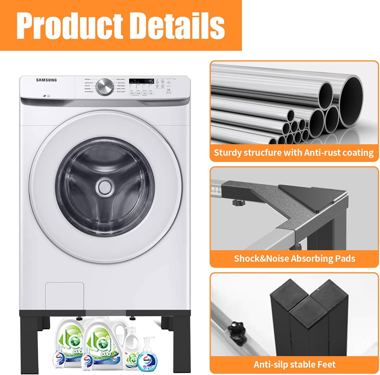 Heavy-Duty All Steel Universal Laundry Pedestal 16' Height , Full size Washing Machine Stand Adjustable Dryer Stand , Suitable for all Washer and Dryer Pedestal（Black）