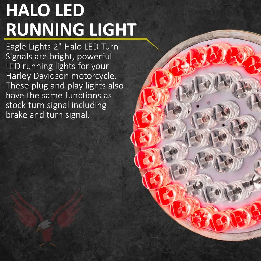 Eagle Lights 8748RTS-EE 2 Inch Rear LED Turn Signals with Halo Running Lights and Brake Lights Compatible With Harley Davidson® Motorcycles - Generation I / 1157 Base/Red/Add Load Equalizer