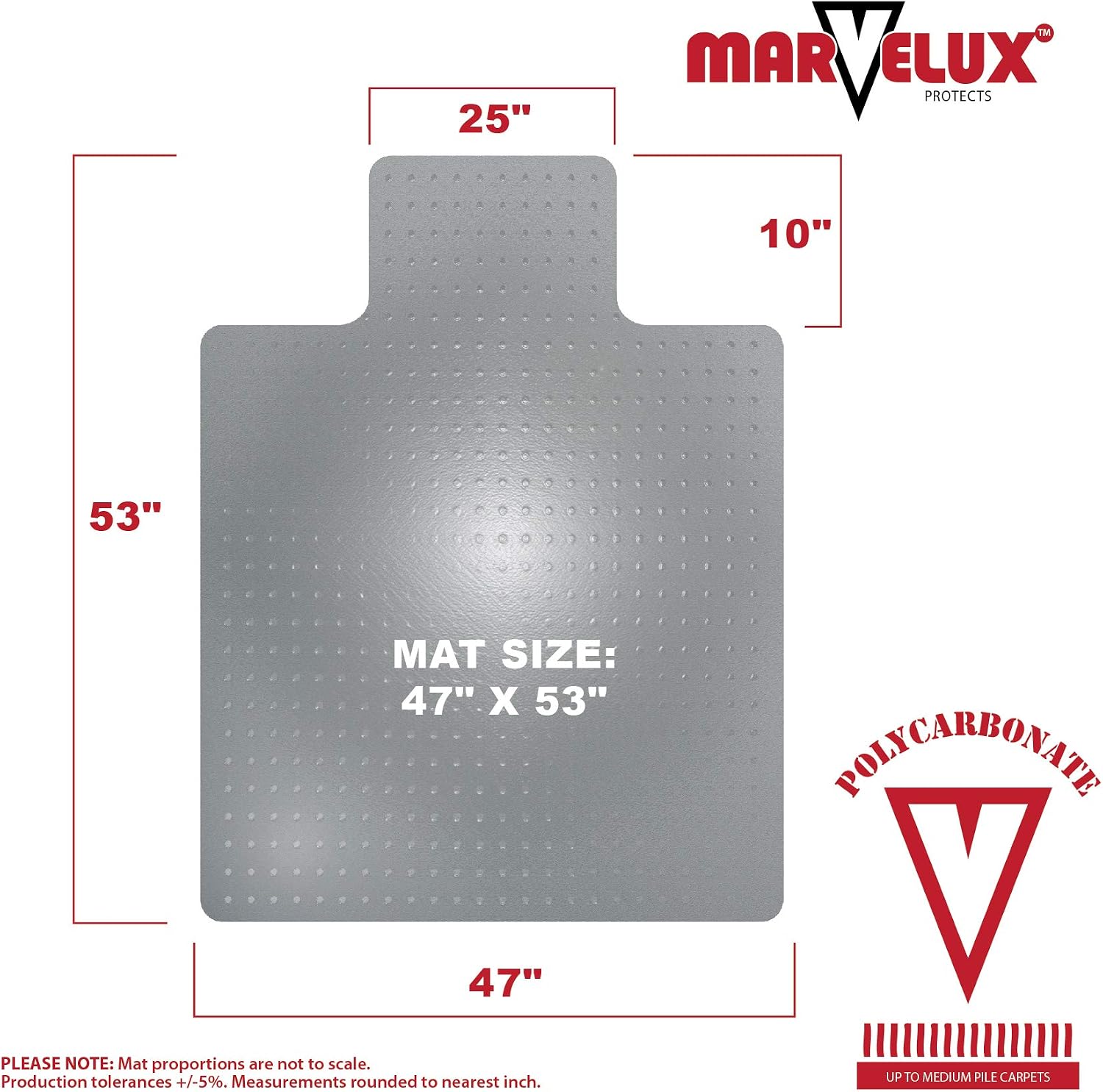 Marvelux 47' x 53' Heavy Duty Polycarbonate Office Chair Mat with Lip for Carpets | Transparent Carpet Protector for Low, Standard and Medium Pile Carpeted Floors | Multiple Sizes