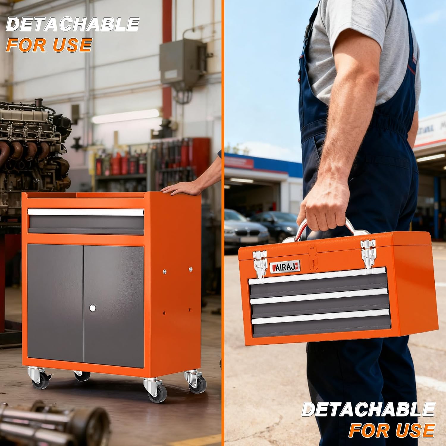 Tool Chest 4 Drawer,Large Rolling Tool Chest with Wheels,Detachable Top Tool Box,Metal Rolling Tool Box with Wheels for Garage Workshop,Orange