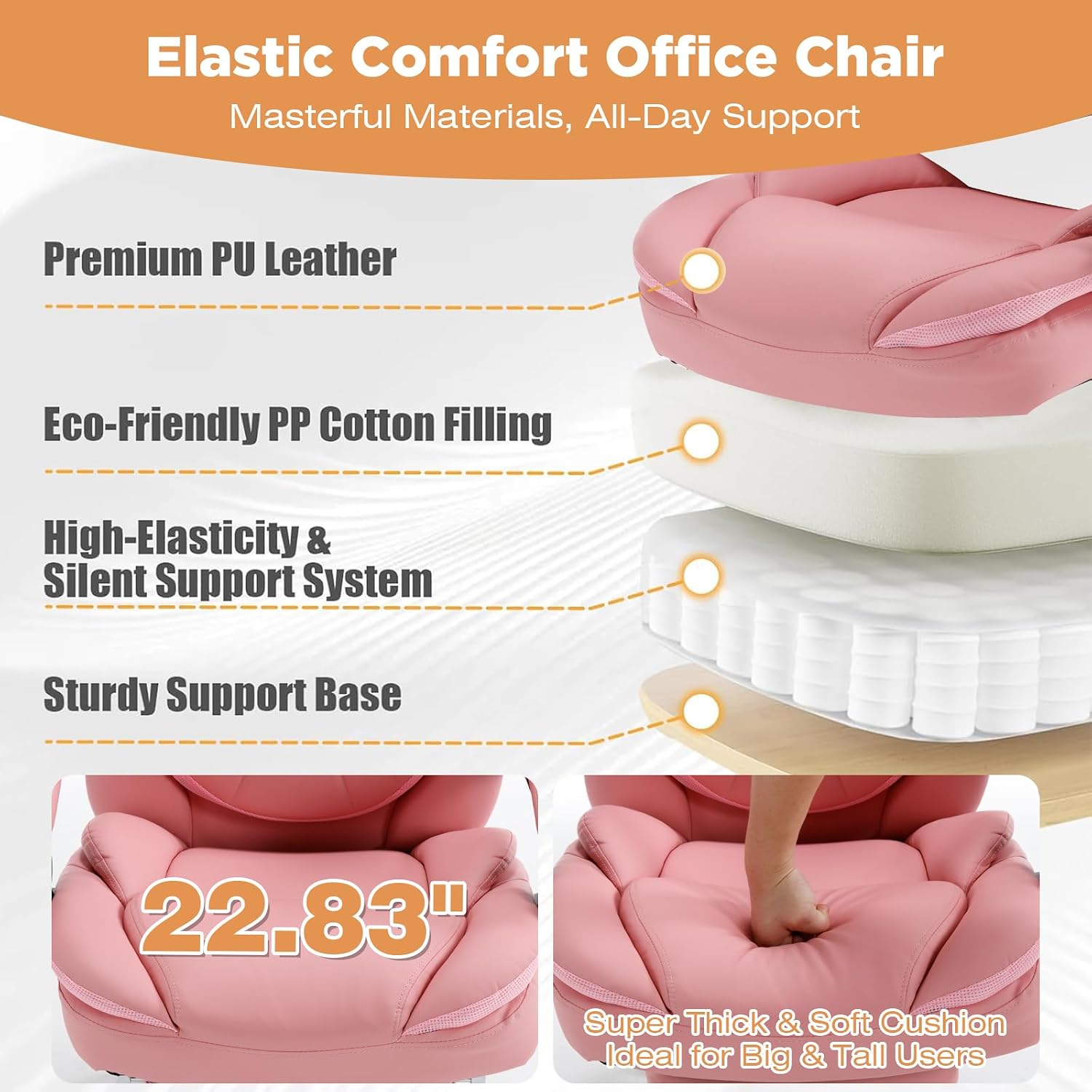 Comfy Reclining Office Chair with Footrest for Women Wide Seat Big Tall Computer Gaming Chair, 500lb Plus Size Ergonomic Recliner Office Desk Chair with Leg Rest, Pink