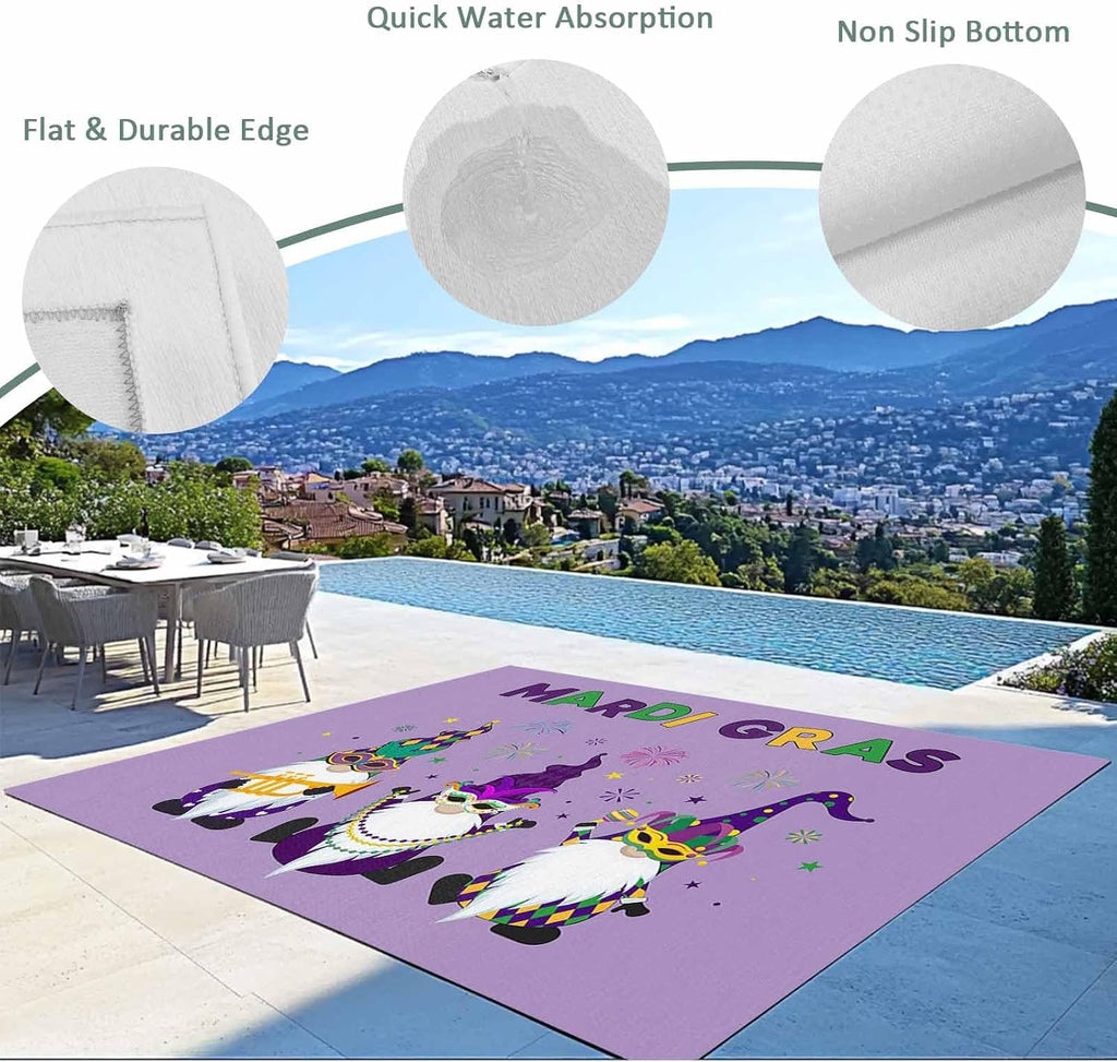 Outdoor Rug 4x6ft Mardi Gras Cartoon Cute Dwarfs Patio Area Rugs Waterproof Easy Cleaning Non Shedding Thick Mats Purple Carpet for Indoor Outdoor Porch Deck Backyard Balcony