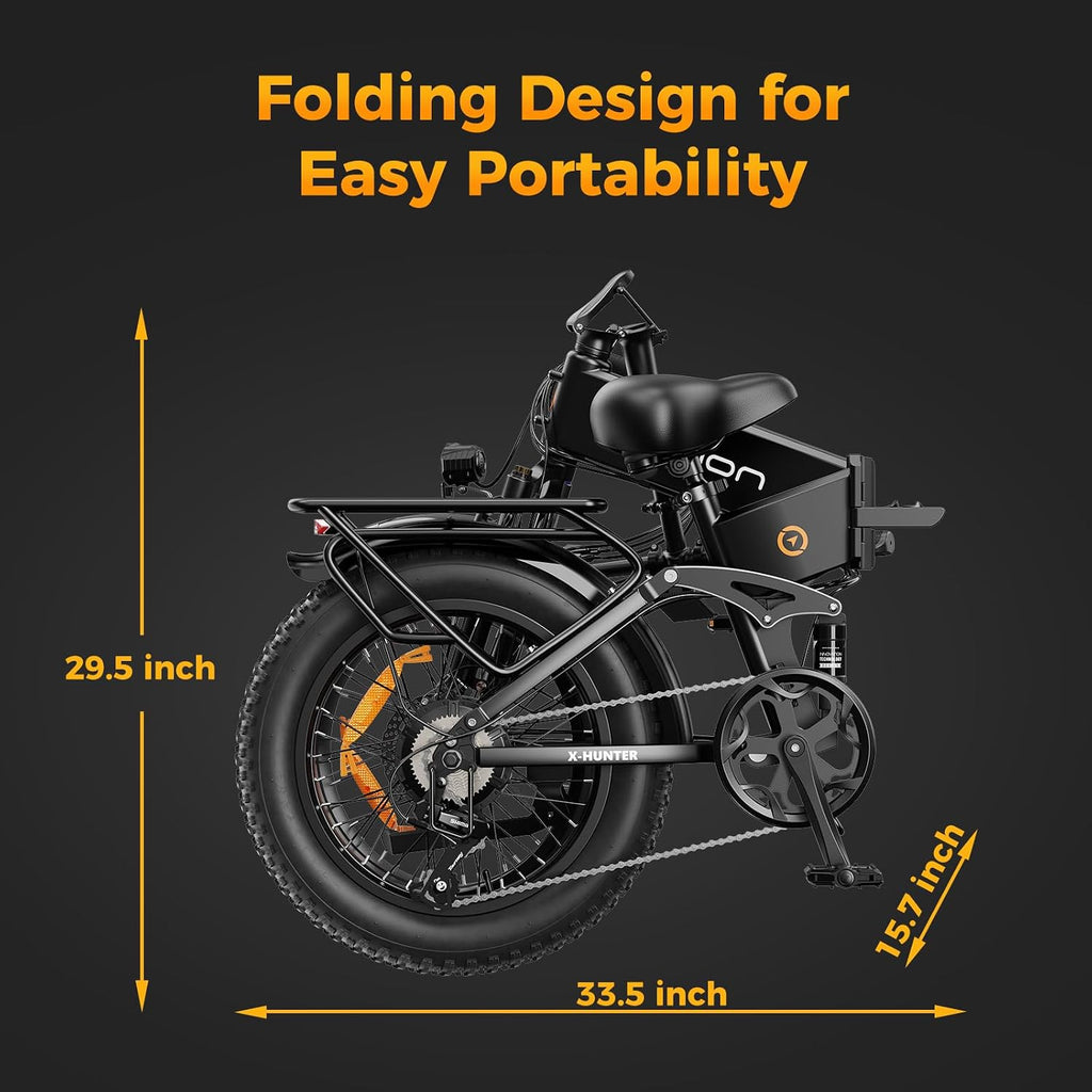 Jasion X Hunter/PRO Electric Bike for Adults,1800W/1400W Peak 20''Fat Tire Foldable Ebike,Folding E Bike Up to 80/70 Miles Range,720/624WH Removable Battery,30 MPH E Bike,Certified by UL2849