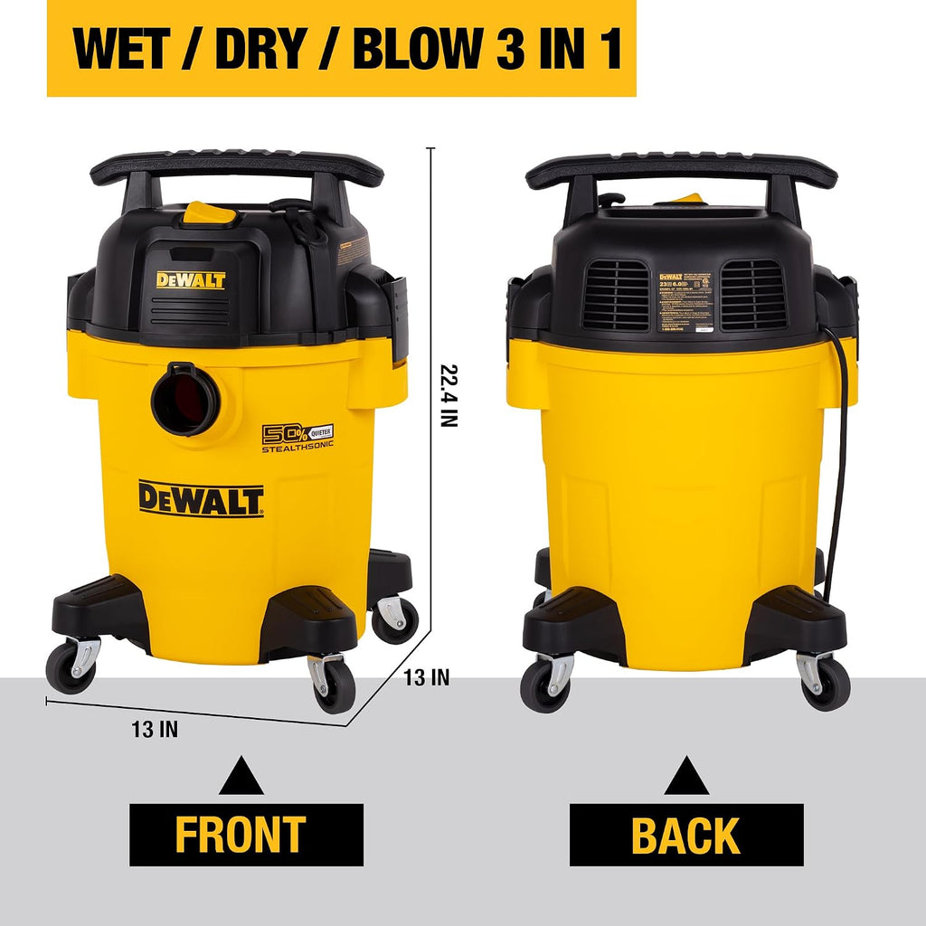 DEWALT 6 Gallon STEALTHSONIC Shop Vacuum Wet and Dry DXV06PL-QT, Ultra Quiet 4 Peak HP Wet Dry Vac for Jobsite & Workshop