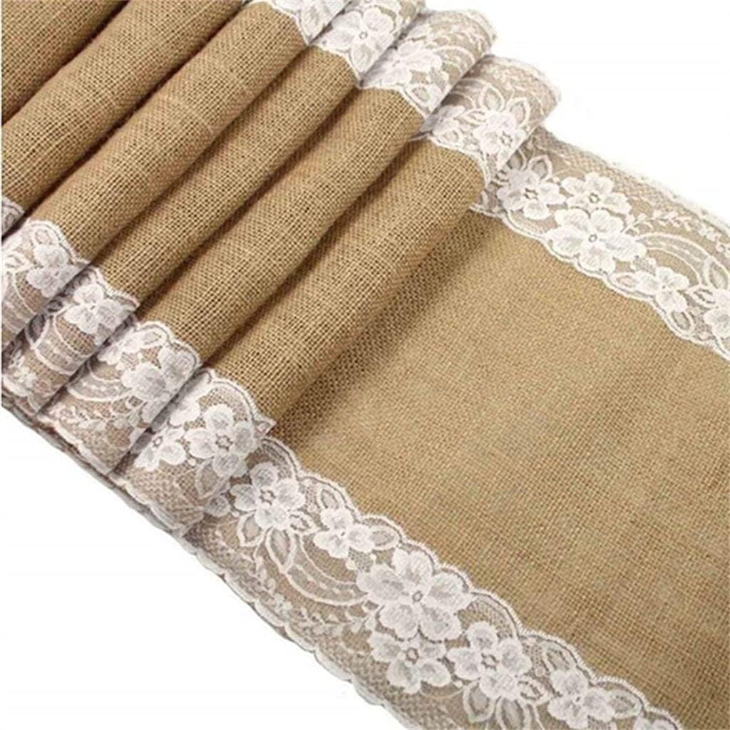 JSEIAJB Jute Burlap Lace Hessian Table Runner 30 x 275cm Party Supplies Lace Table Runner for Wedding Accessories