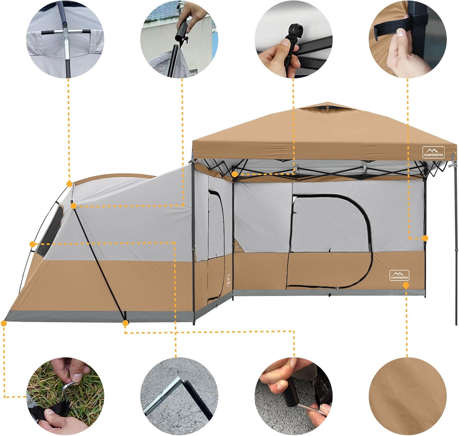 KAMPKEEPER Canopy Side Tent,4-6 Person Camping Cube Tent for 10x10 Pop Up Canopies,Easy Up Gazebo with Window,Compatible with 10' Wide Canopy Tents