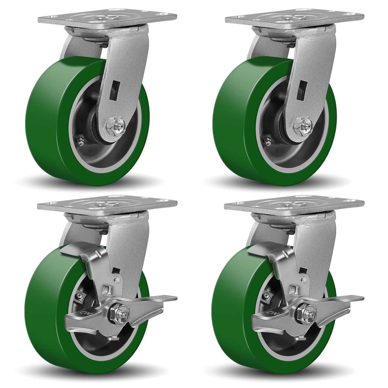 5'X2' Caster Wheels, Heavy Duty Casters Set of 4, Aluminum Core Thickened Polyurethane Industrial Casters for Toolbox Workbench,2 Swivel & 2 Brake, 4000 Lbs Total Capacity