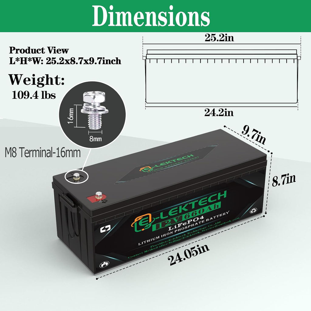 12V 660Ah LiFePO4 Lithium Battery Built-in 250A BMS, Up to 15000 Deep Cycle, Low Temperature Cut Off Lithium Battery, Perfect for RV, Solar, Marine, Camping, Off-Grid, Home Energy Storage