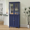 ARTPOWER 72' Freestanding Kitchen Pantry Storage Sideboard, Classical Tall Cabinet with Glass Door and Adjustable Shelves for Kitchen, Livingroom and Dining Room, Navy Blue
