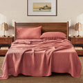 S VICTORY SYMBOL 100% Organic Linen Sheets Set Queen Size,Washed French Flax Bed Sheets 4Pcs(2 Pillowcases,1 Fitted Sheet,1 Flat Sheet) Clay