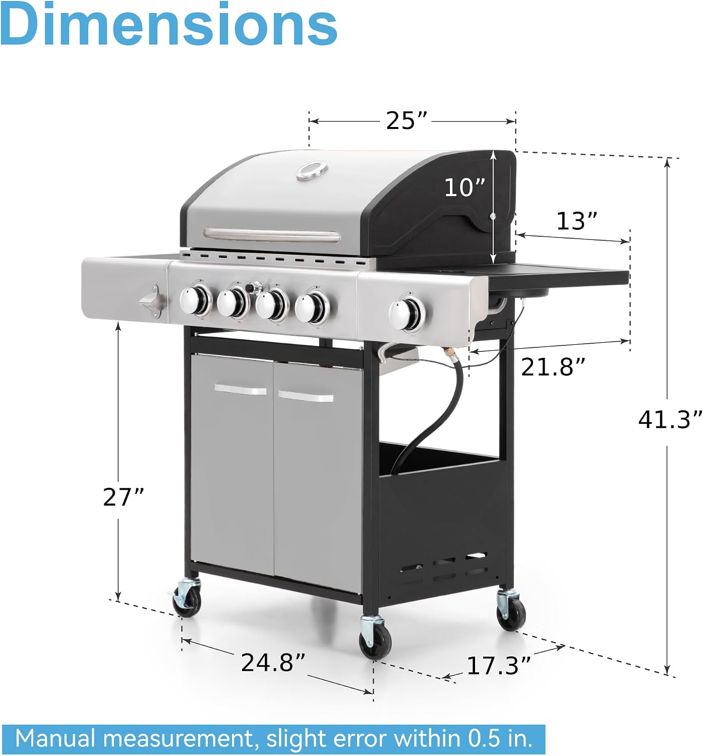 GREEN PARTY 4 Burner BBQ Propane Gas Grill with Side Burner & Porcelain-Enameled Cast Iron Grates, 545 SQIN Grilling Area 42,000 BTUs Barbecue Grill for Outdoor Cooking Garden Patio Backyard, Silver