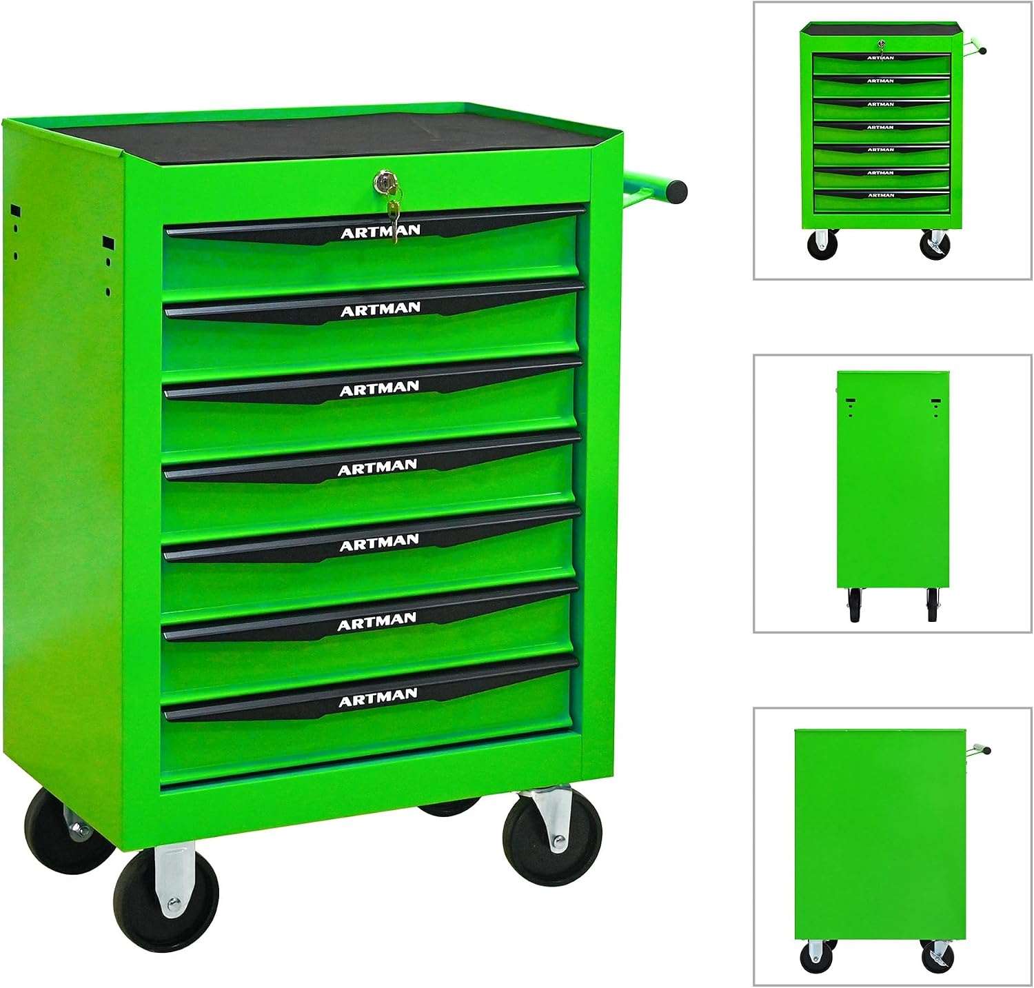 Rolling Metal Tool Chest with 7 Drawers – 20' Steel Tool Storage Box Organizer with Ball Bearing Slides & Lockable Mobile Cabinet on Wheels(Green)