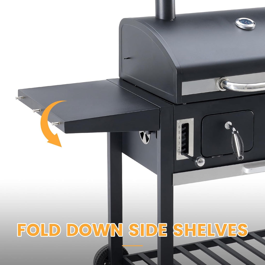 VICLLAX Extra-Large Premium Charcoal Grill - Smoker Grill with 600 sq in Cooking Space, Dual Adjustable Trays & Foldable Side Tables, Enamel-Coated Grills for Professional BBQ Experience