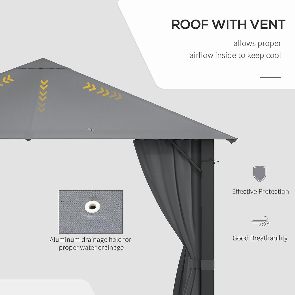 Outsunny 10' x 10' Patio Gazebo, Outdoor Gazebo Canopy Shelter with Netting & Curtains, Vented Roof, for Garden, Lawn, Backyard and Deck, Black
