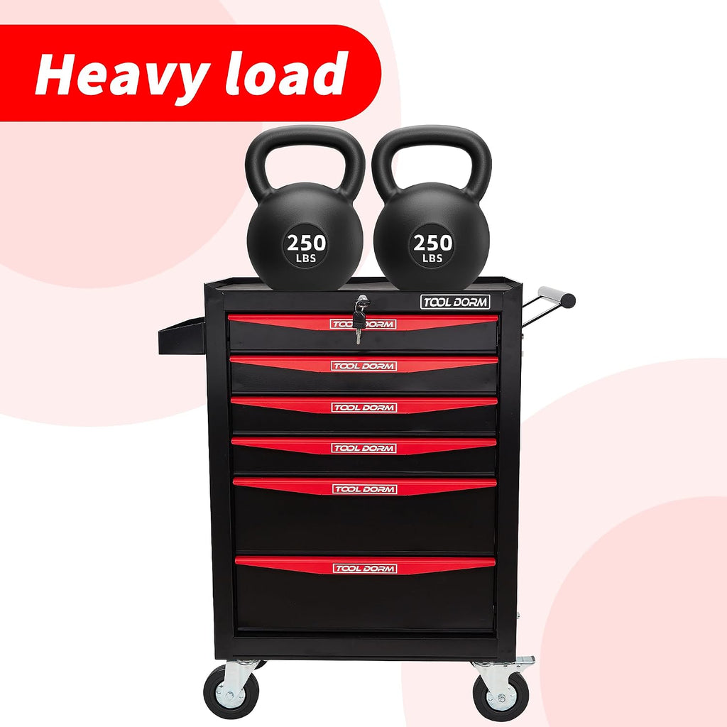 Rolling Tool Chest with Wheels, 6-Drawer Small Tool Cabinet, Metal Rolling Tool Box with Wheels and Locking System for Garage Warehouse Workshop Office Organizers and Storage (Black)