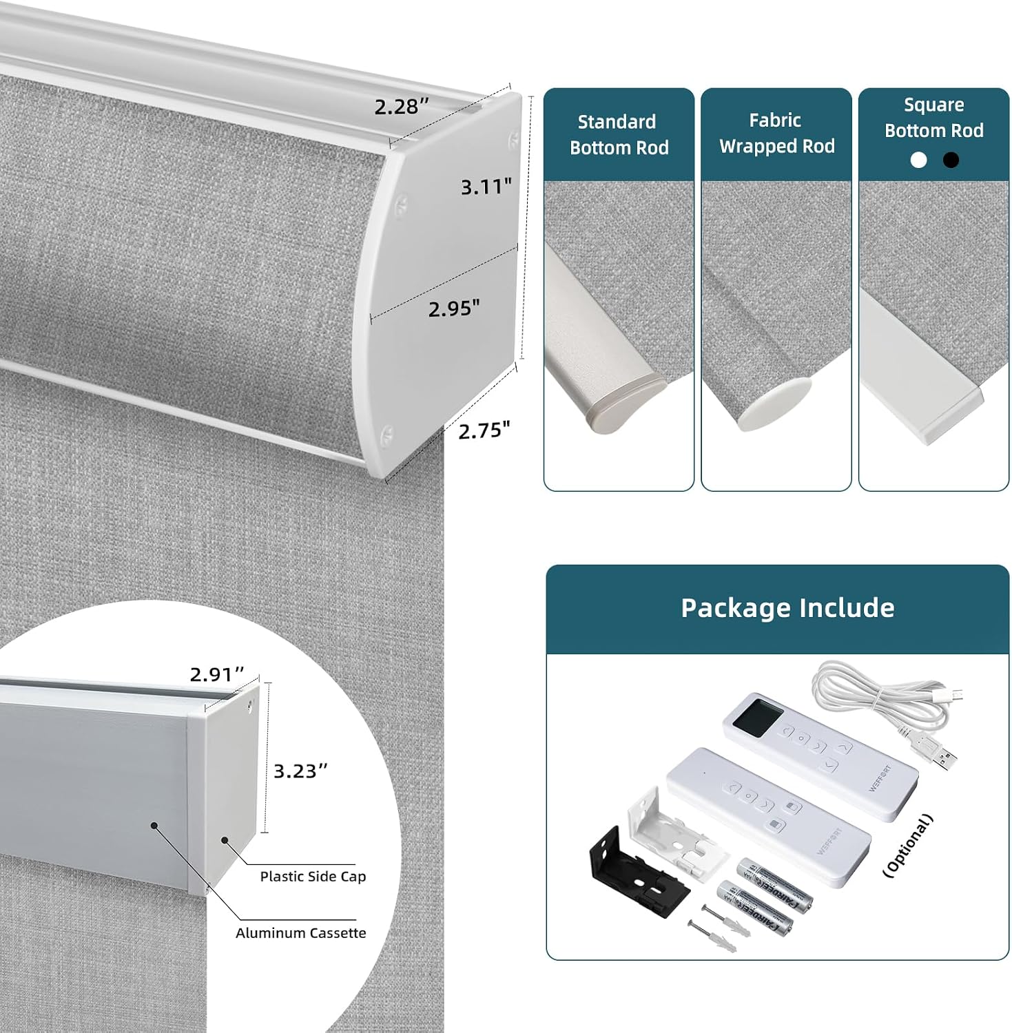 Motorized Roller Shade, 100% Blackout Smart Window Blinds Work with Homekit, Alexa, Google Home, Remote Control, Electric Blinds with USB/Solar Pannel Charging,Gentle Pale Grey