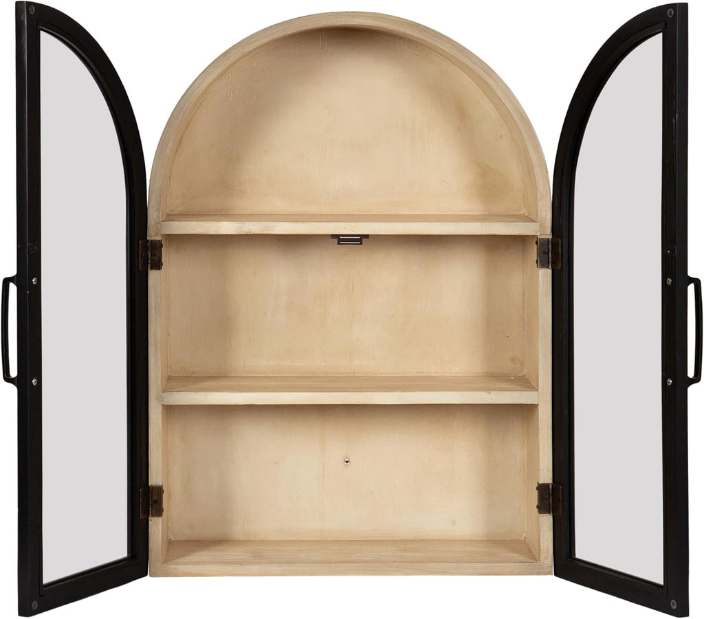 Kate and Laurel Arcott Modern Arch Wall Cabinet; 21 x 8 x 30; Natural Wood and Black; Transitional Arched Cabinet for Use as Over-the-Toilet Storage or Living Room Storage Cabinet