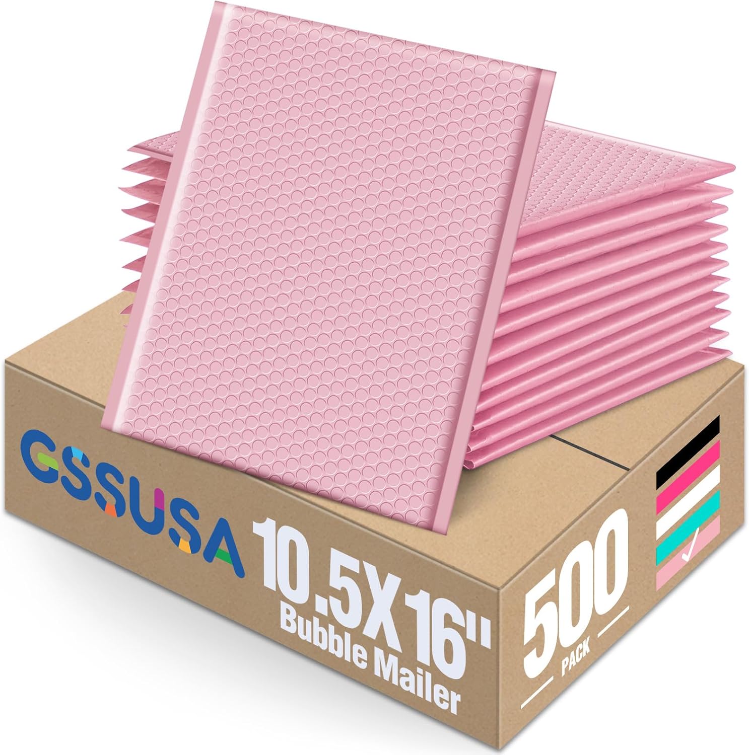 GSSUSA Large Bubble Mailers 10.5x16 Inch 500 Pack Light Pink Padded Envelopes, Strong Adhesion Self-Seal Bubble Envelopes for Mailing Clothes,Magazines