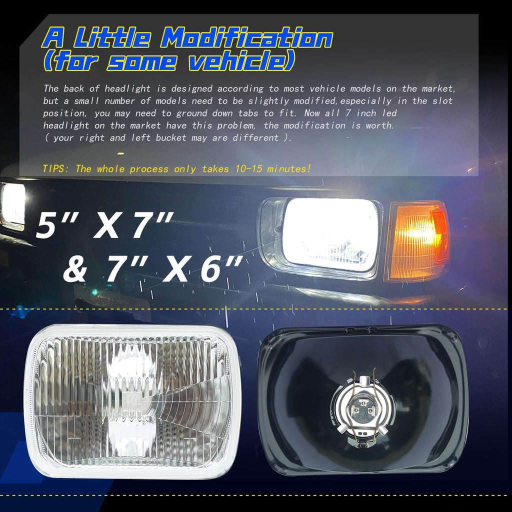 gigididi For Chevy Malibu 1978-1981 El Camino,LED Light Bulbs,7x6 inch H6054 Headlight Square Glass Lens Housing+H4 High&Low Sealed Beam Headlight Lamp for Cars, Truck and Van, 4 PCS