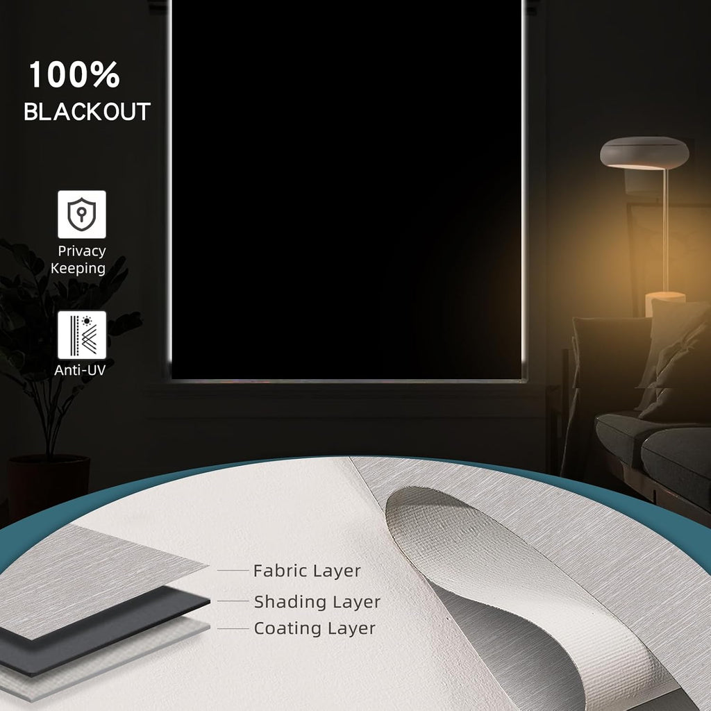 Motorized Roller Shade,100% Blackout Smart Window Blinds Work with Homekit, Alexa,Google Home, Remote, Electric Blinds with USB/Solar Pannel Charging,Classic Cream