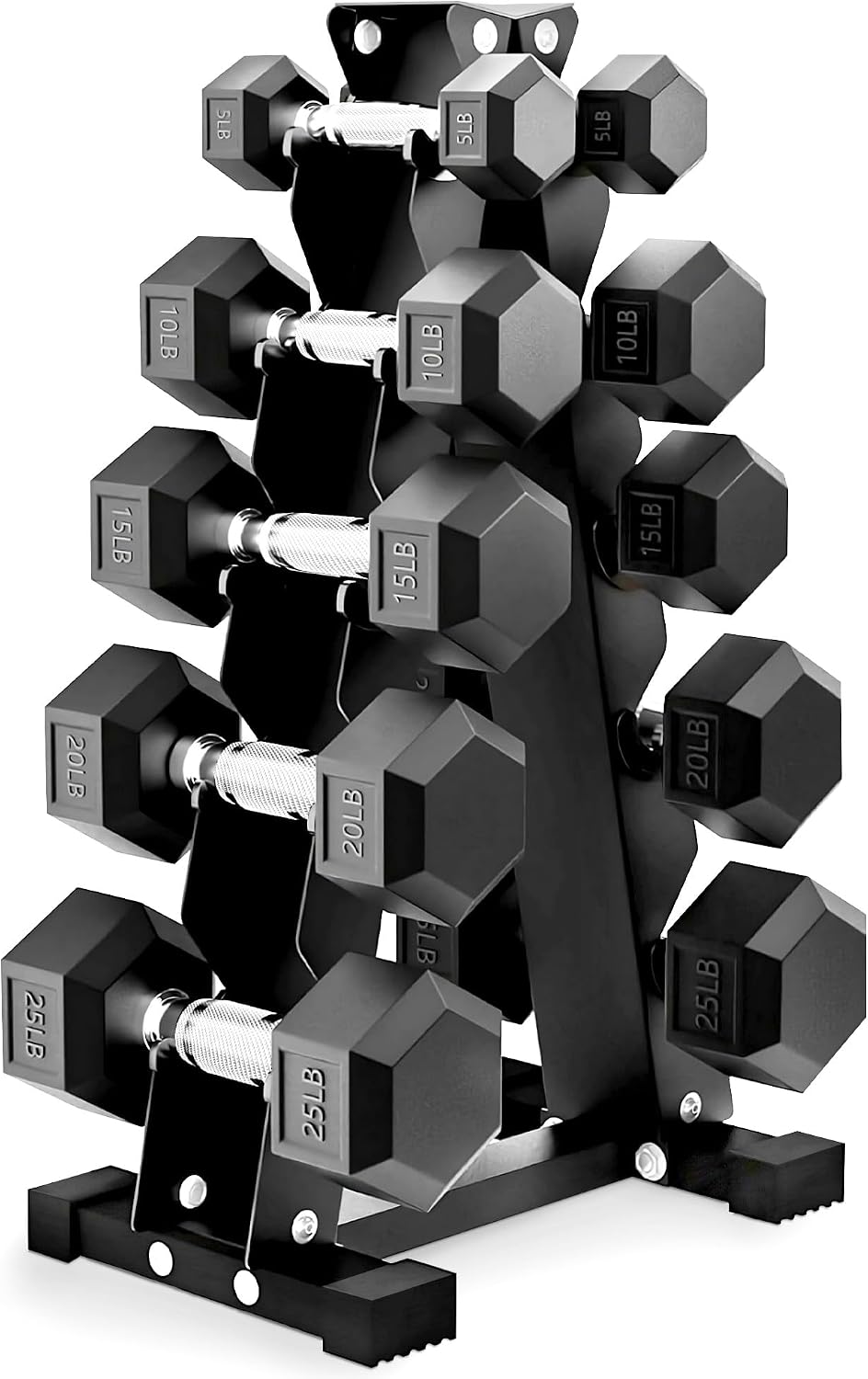 BalanceFrom Rubber Coated Hex Dumbbell Weight Set with Storage Rack, 100LB or 150LB or 200LB Set, 5-20 lbs or 5-25 lbs or 10-30 lbs Pairs