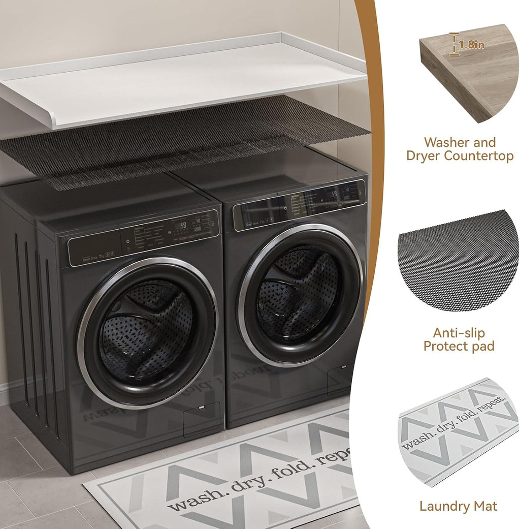 FIMELLO 60' Laundry Room Wall Cabinets and 27.6' x 54' Washer and Dryer Countertop Set, Laundry Room Cabinets Wall Mounted, Upper Cabinets Floating Cabinet - White Laundry Countertop