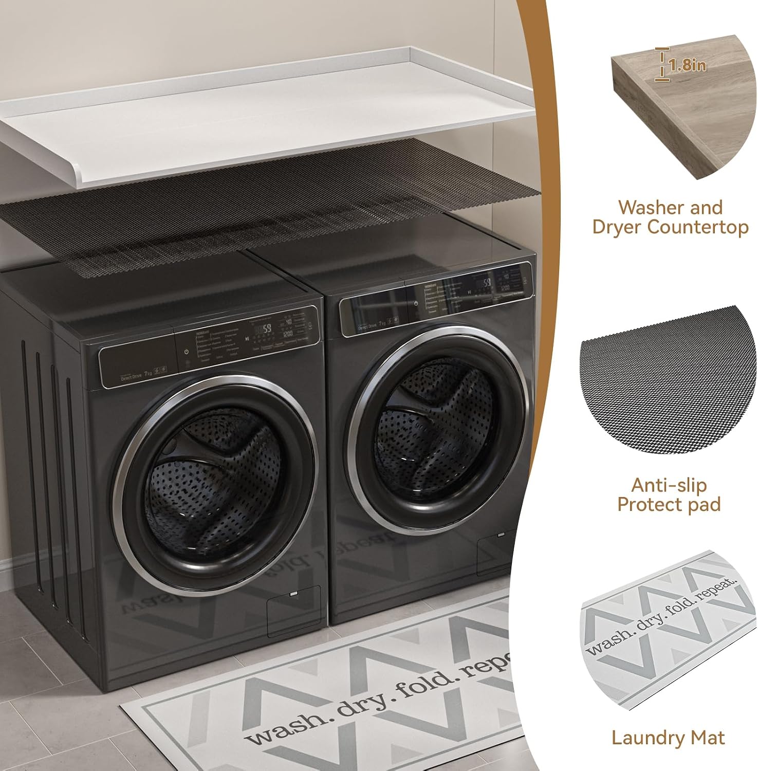 FIMELLO 60' Laundry Room Wall Cabinets and 27.6' x 54' Washer and Dryer Countertop Set, Laundry Room Cabinets Wall Mounted, Upper Cabinets Floating Cabinet - White Laundry Countertop