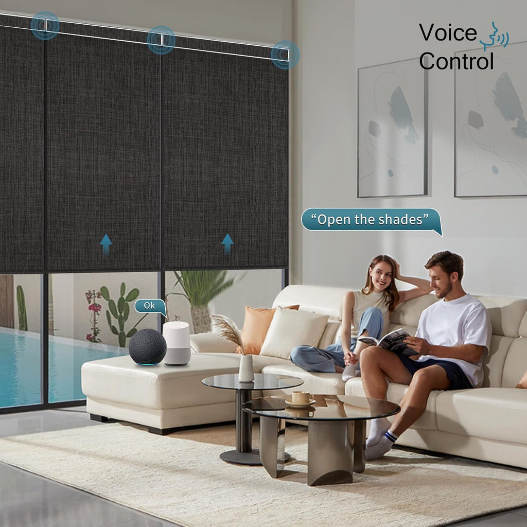 Motorized Blind,Work with Homekit Thread-Enabled,100% Blackout Smart Shades with Remote Control,Electric Roller Shade, Custom Size,Bouvardia Dark Grey