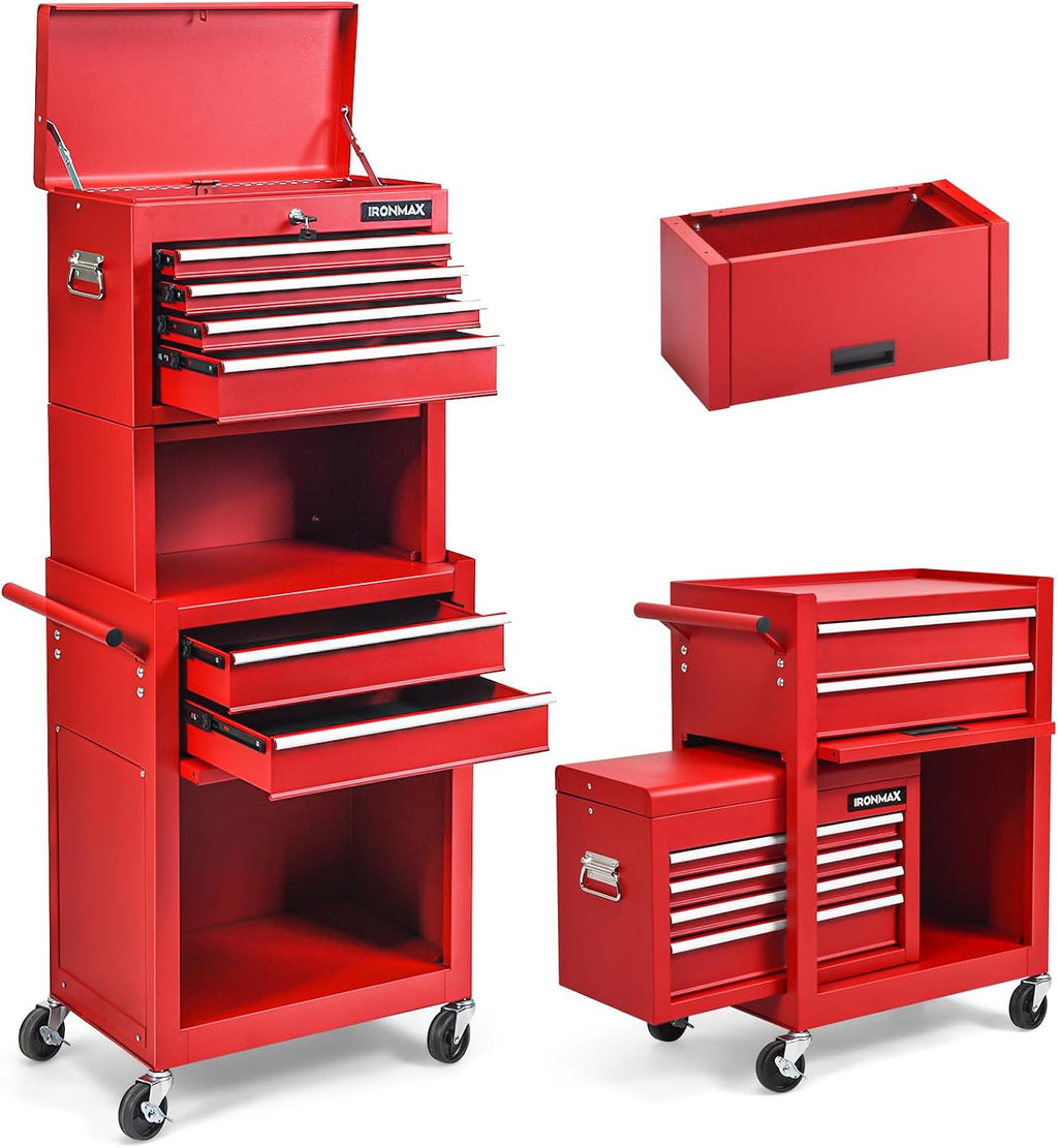 ERGOMASTER 6-Drawers Tool Chest, High Capacity Tool Storage Cabinet with Wheels and Locking System, Removable Tool-Box Bench for Garage -Upgrade 6 & Red