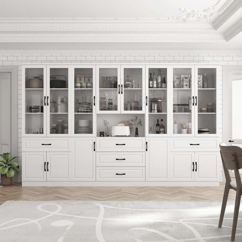 Tall Bookshelf with Glass Doors & Drawers, Large Storage Cabinet Home Office Bookcase with Doors & Shelves, Glass Display Cabinet for Living Room, White (31.5' W x 15.7' D x 78.9' H)
